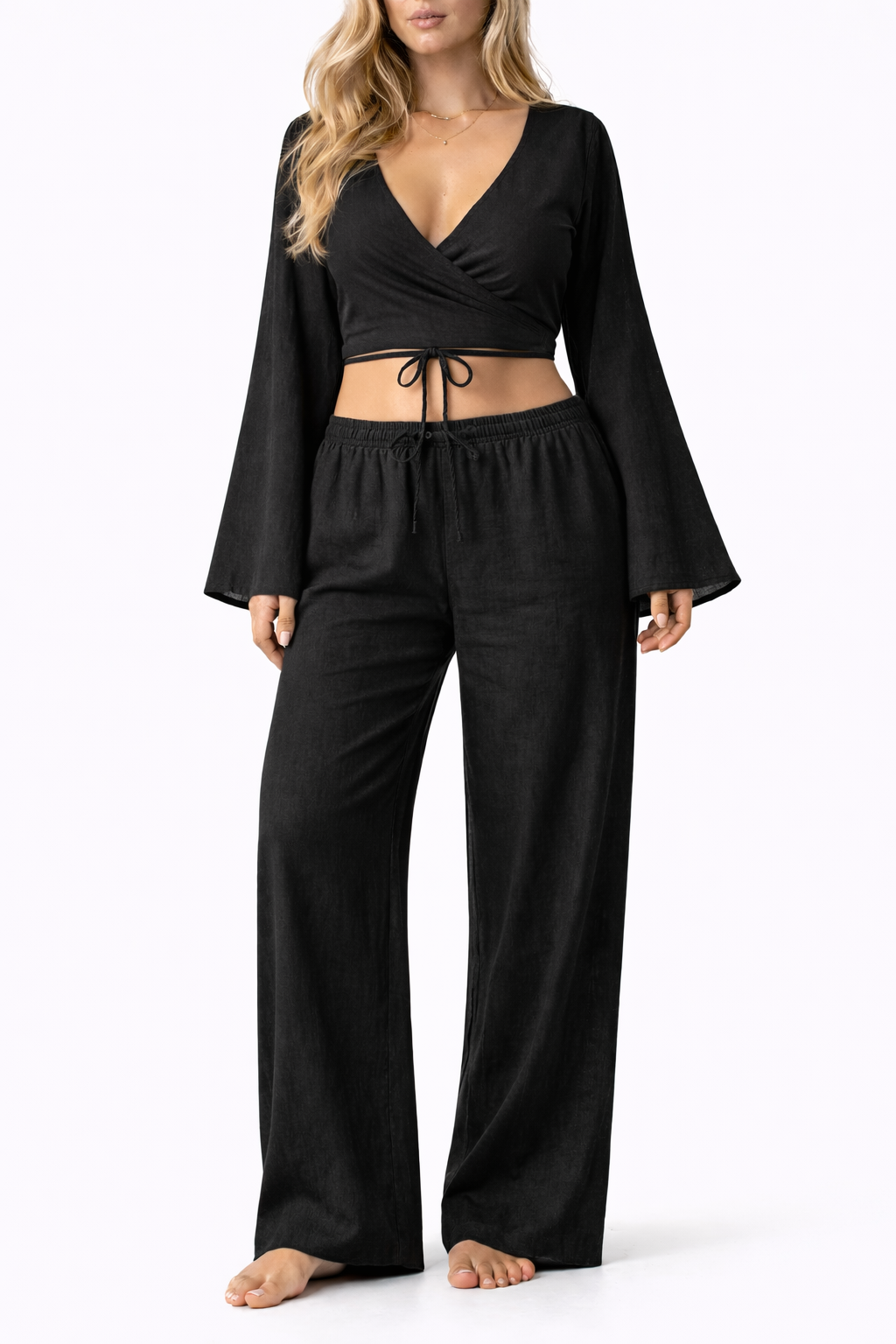 Wanaka black linen long pants