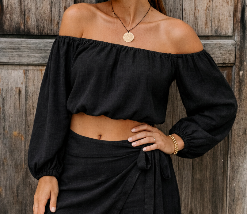 zwarte off shoulder top
